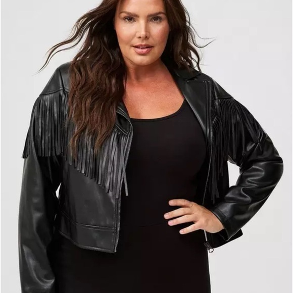 Torrid Black faux Leather Fringe Jacket - Picture 5 of 5